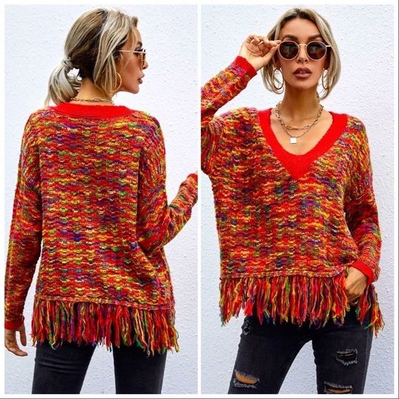 NWT! MARLED KNIT FRINGE HEM DROP SHOULDER SWEATER! - Picture 8 of 16